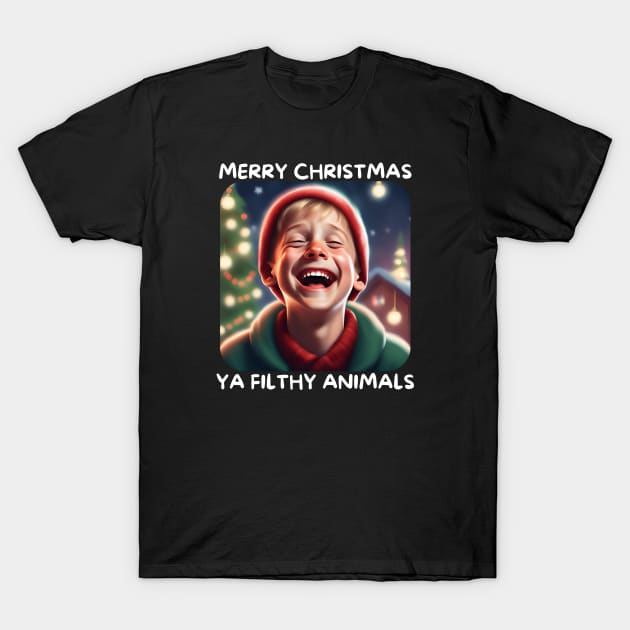 Funny Christmas Home Alone Filthy Animals T-Shirt by TeesForThee